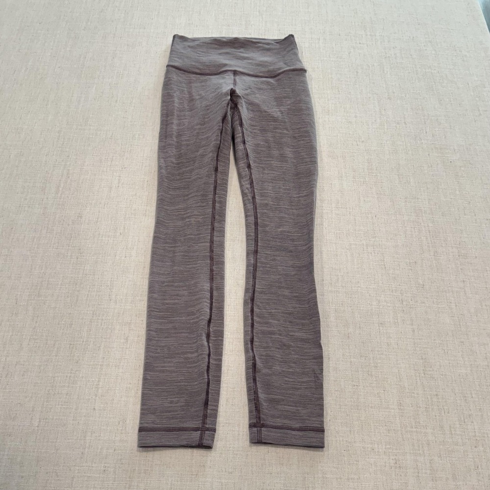 Lululemon Leggings 2 Womens Purple Stripe High Waist Ankle Skinny Yoga